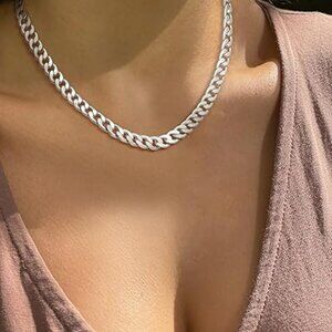 Chunky Silver Necklace Dainty Plated Chain Necklace Cuban Choker Layered Elegant